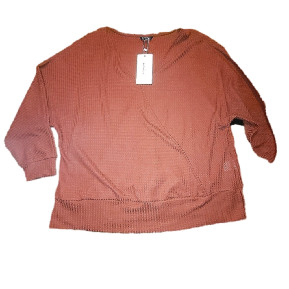 Bloomchic Rusty orange long sleeve V neck wrap style waffle knit top - 18/20 2X